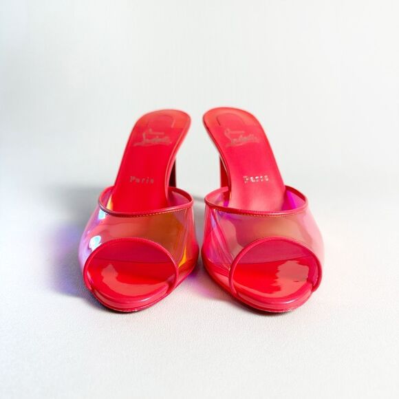 CHRISTIAN LOUBOUTIN Me Condorapik Pink Slide Heels Size 39 US 8.5 Spike Peep Toe - Picture 9 of 13